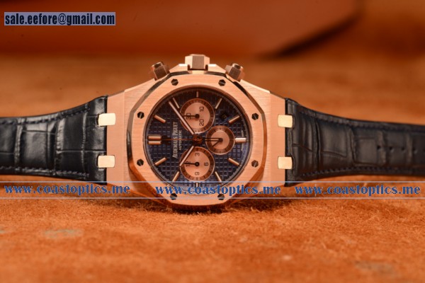 Audemars Piguet Royal Oak Chronograph Swiss Valjoux 7750 Rose Gold Case With Blue Leather Strap Blue Dial And Gold Three Subdials 1:1 Original Ef